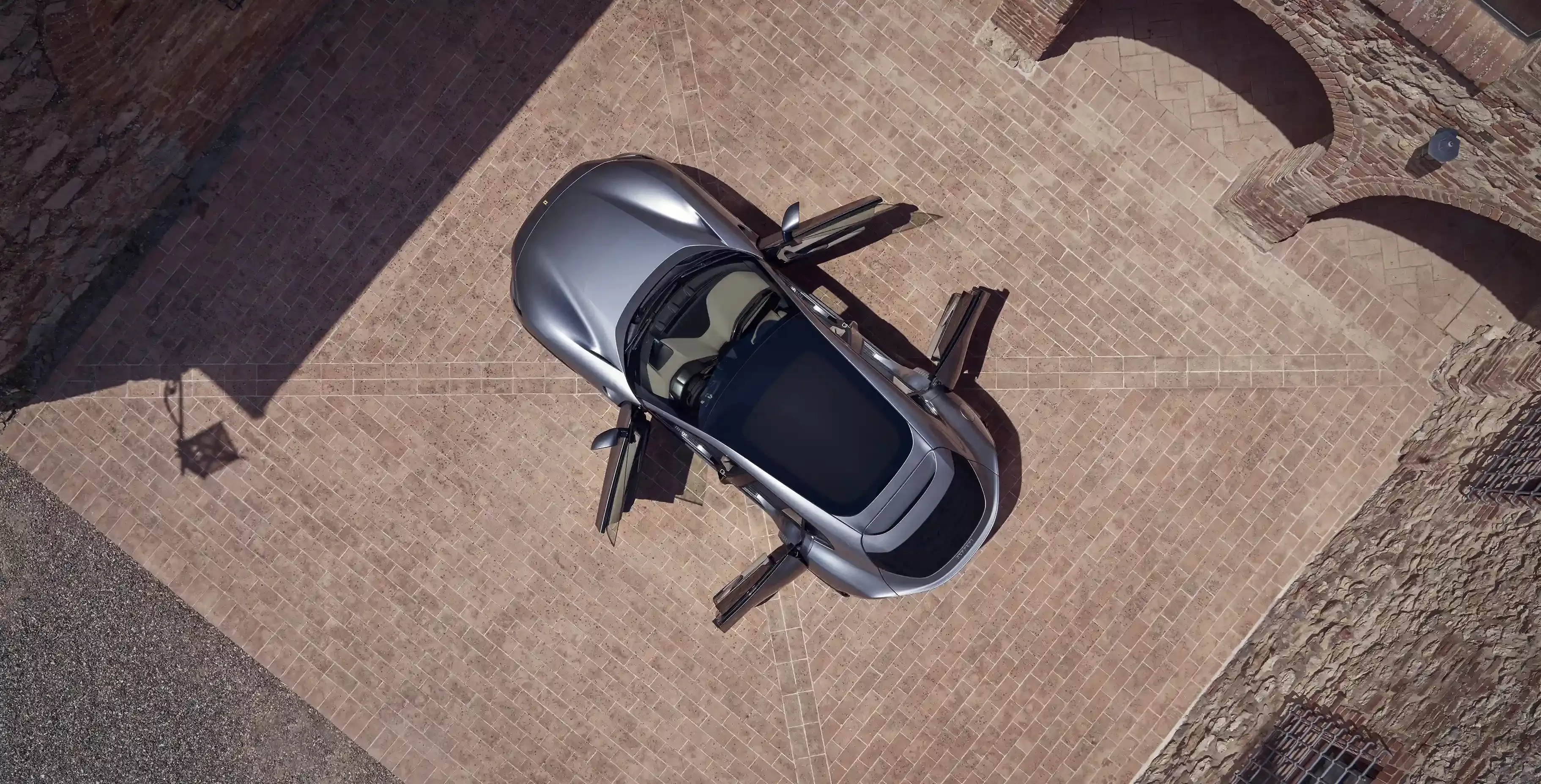Birds eye view of luxury SUV with doors open