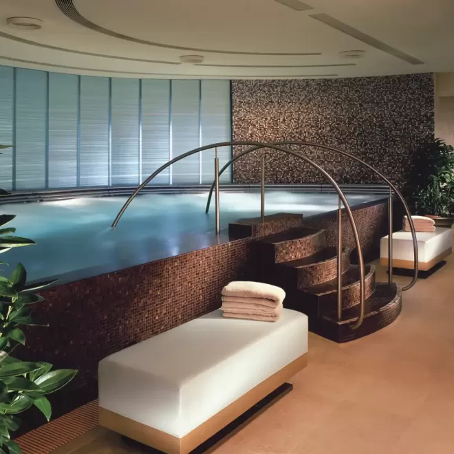 Inside luxury indoor spa pool